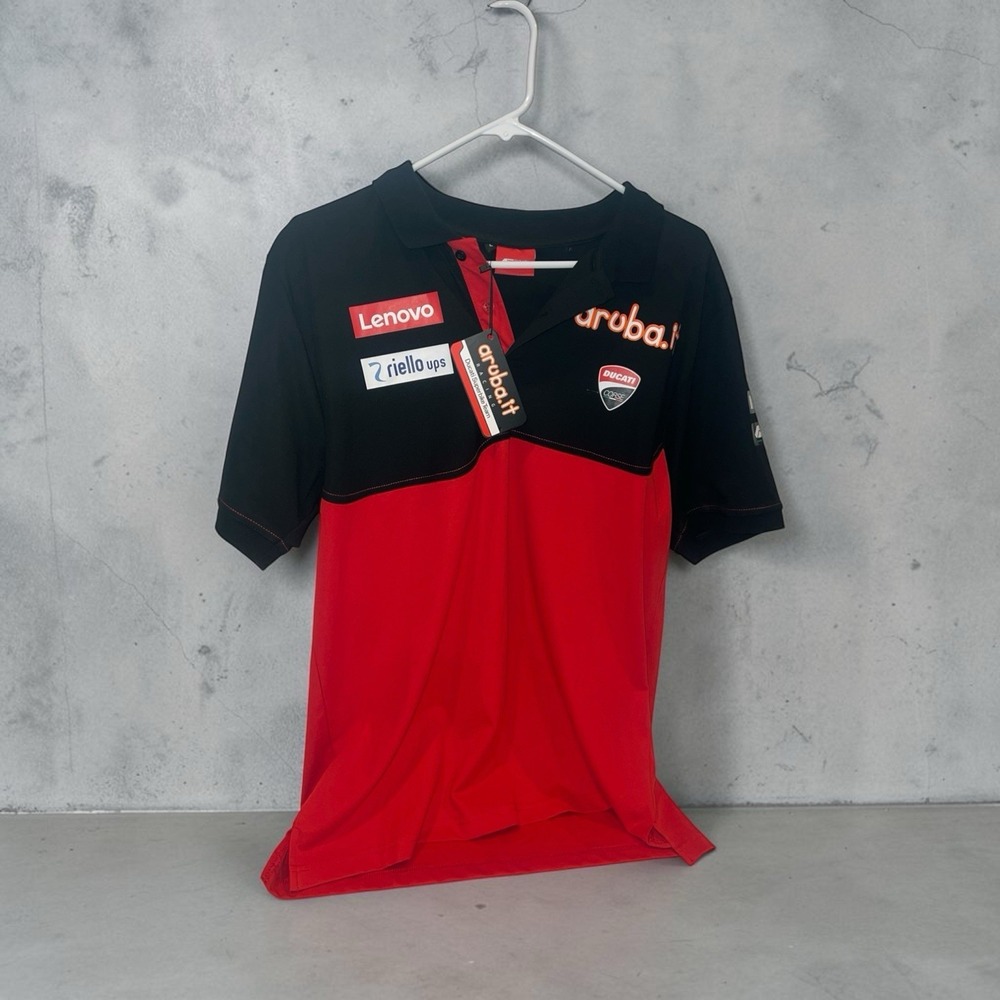 Ducati Corse Men's Red/Black Colorblock Logo Short Sleeve Polo Shirt‎ L